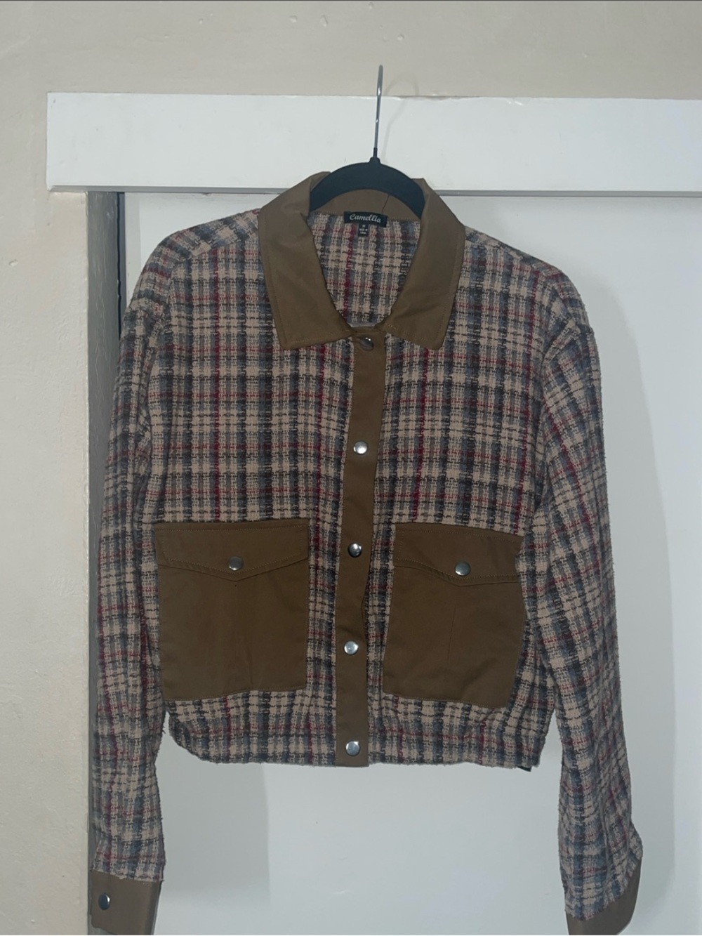 Camilla Plaid Jacket with Brown Trim